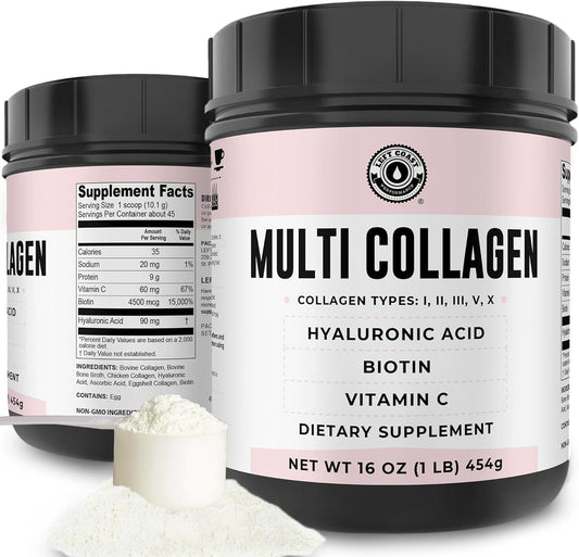 Left Coast Performance Multi Collagen Peptides Powder with Hyaluronic Acid, Biotin, Vitamin C - Skin, Hair, Nails, Joints, and Gut Health - Keto, Non-GMO Supplement