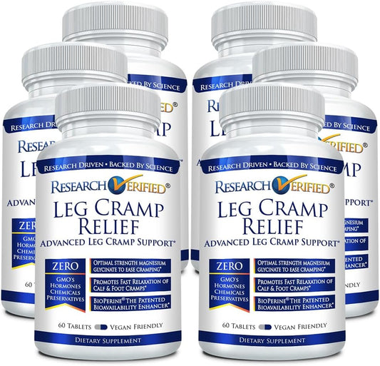 Leg Cramp Relief Supplement with Magnesium, B Vitamins, Ginger, Chamomile, BioPerine - Vegan Formula for Circulation Support - 6 Month Supply