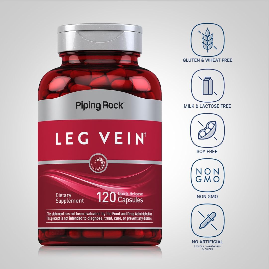 Leg Vein Supplement | 120 Capsules, Non-GMO & Gluten Free | Promotes Healthy Vein Function | Piping Rock