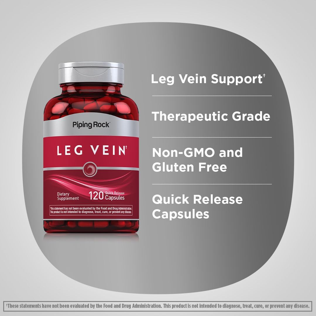 Leg Vein Supplement | 120 Capsules, Non-GMO & Gluten Free | Promotes Healthy Vein Function | Piping Rock