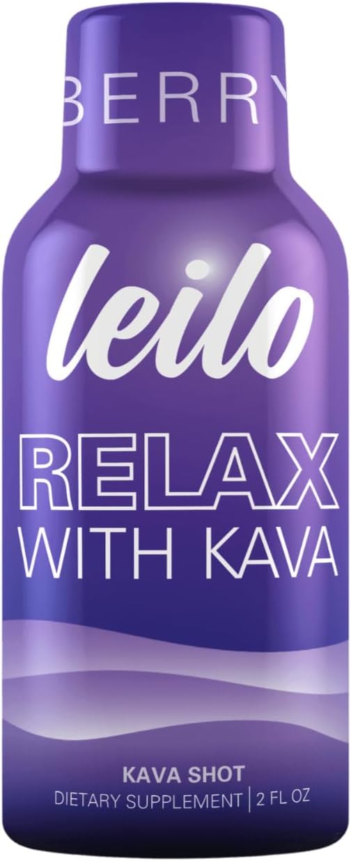 Leilo Berry Flavored Kava Shot for Relaxation & Stress Reduction - Plant-Based & Non-Alcoholic - 200mg, 2oz, 12 Pack