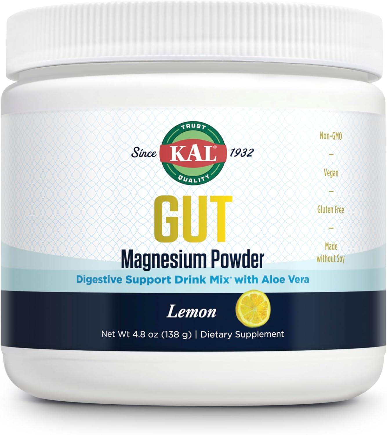 Lemon Aloe Vera Magnesium Citrate Powder Mix - Digestion & Relaxation Support - No Sugar - 40 Servings, 4.8 OZ - 60-Day Guarantee
