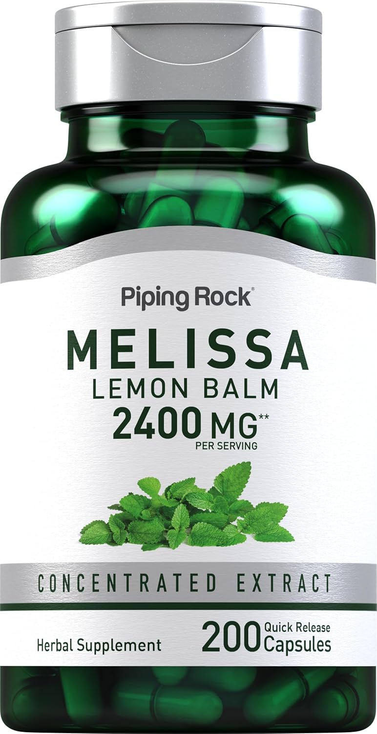 Lemon Balm Extract Capsules 2400mg | 200 Count | Melissa Herbal Supplement | Gluten Free, Non-GMO by Piping Rock