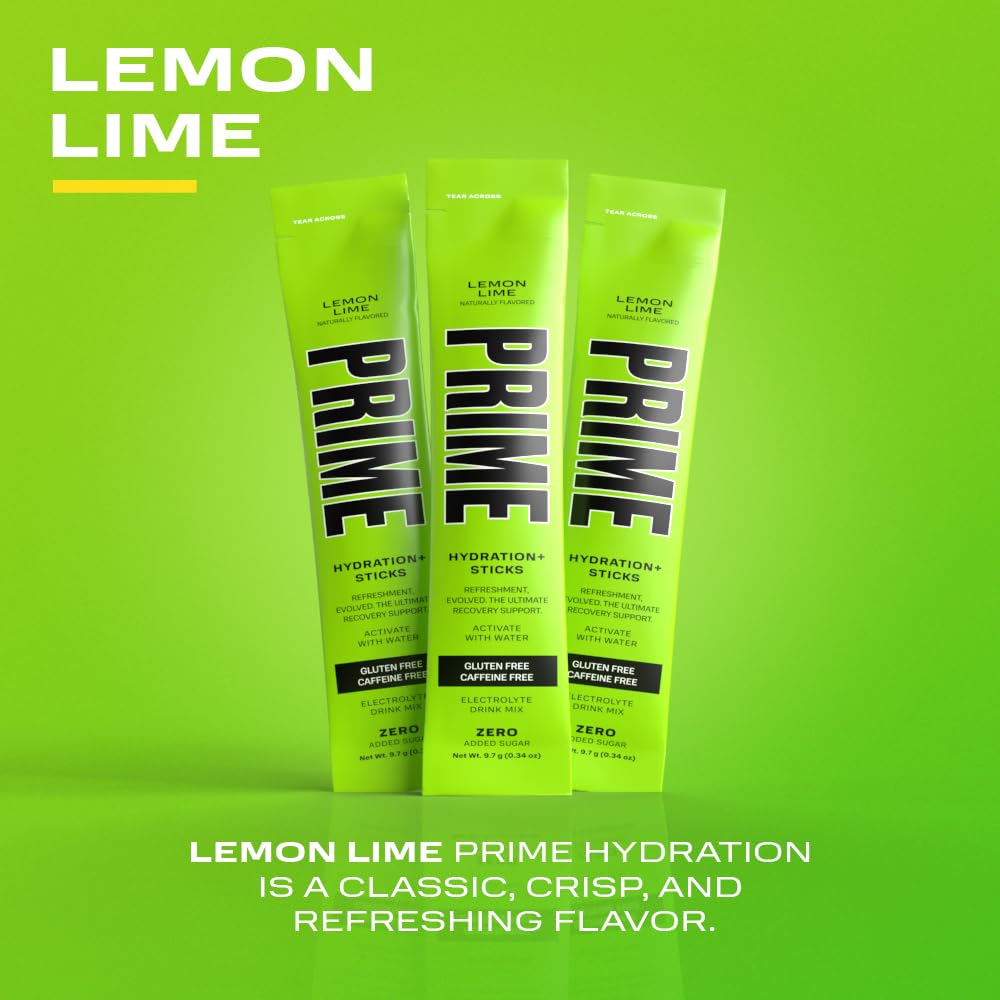 Lemon Lime Hydration Powder Sticks - 48 Pack, Low Sugar, Caffeine-Free, Vegan Formula for Electrolyte Boost On The Go