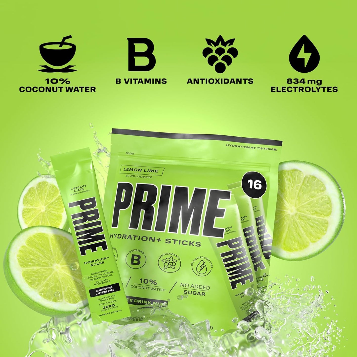 Lemon Lime Hydration Powder Sticks - 48 Pack, Low Sugar, Caffeine-Free, Vegan Formula for Electrolyte Boost On The Go