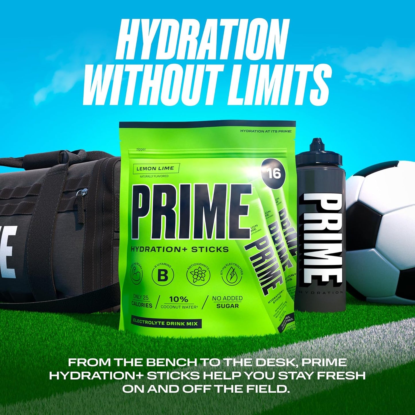 Lemon Lime Hydration Powder Sticks - 48 Pack, Low Sugar, Caffeine-Free, Vegan Formula for Electrolyte Boost On The Go