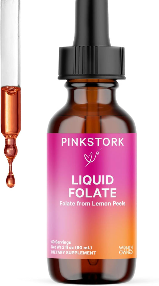 Lemon Peel Liquid Folate: Natural Folic Acid with Vitamin C, Prenatal Vitamins for Women, 2 oz