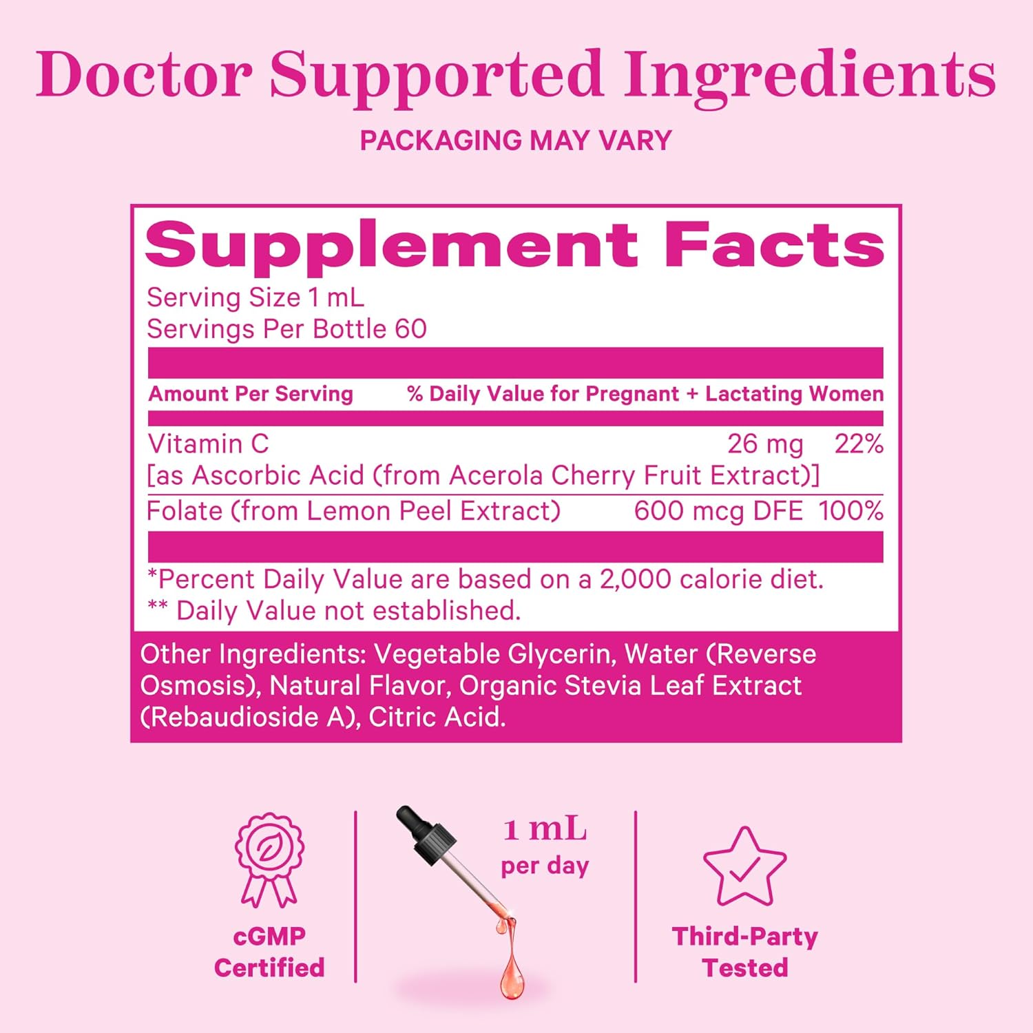 Lemon Peel Liquid Folate: Natural Folic Acid with Vitamin C, Prenatal Vitamins for Women, 2 oz