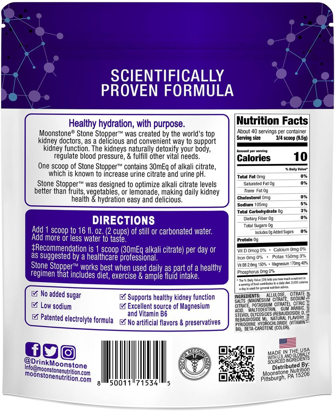 Lemonade Moonstone Stone Stopper Drink Mix - Kidney Stone Prevention & Calcium Oxalate Protection - 30 Day Supply