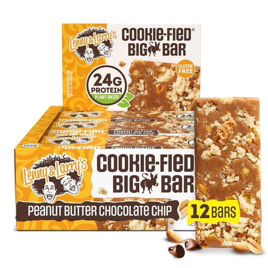 Lenny & Larry's Peanut Butter Chocolate Chip Vegan Protein Bars - 12 Pack of 90g Cookie-fied BIG BAR - High Protein, High Fiber, Gluten-Free, Keto-Friendly Snacks