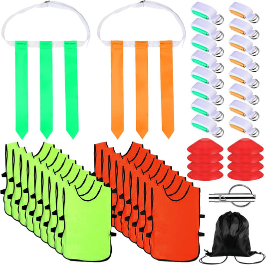 Lenwen Flag Football Set with 18 Players, Adjustable Belts, Pinnies, Jerseys, Flags, and Cones for Kids, Teens, and Adults Training and Competition
