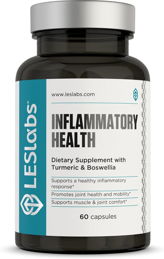 LES Labs Inflammatory Health Supplement - Joint Support, Muscle Function, Mobility - Turmeric, Boswellia, Quercetin, Ginger, CoQ10 - Non-GMO - 60 Capsules