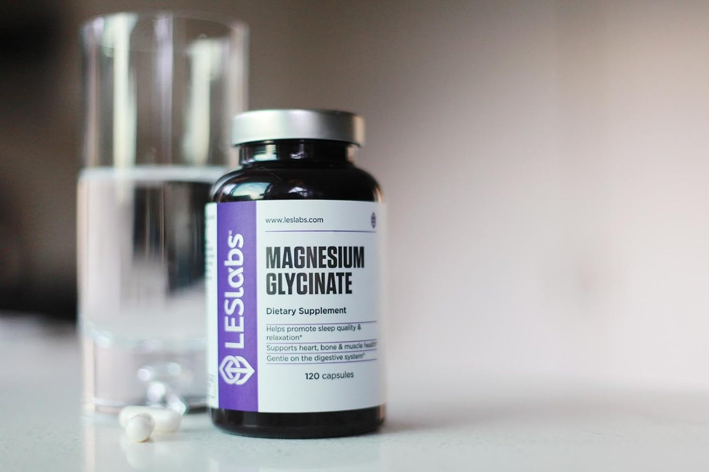 LES Labs Magnesium Glycinate Capsules for Restful Sleep, Heart Health, Stress Relief, Metabolism - Non-GMO Formula for Nerve & Muscle Function, Gentle on Digestion - 120 Count
