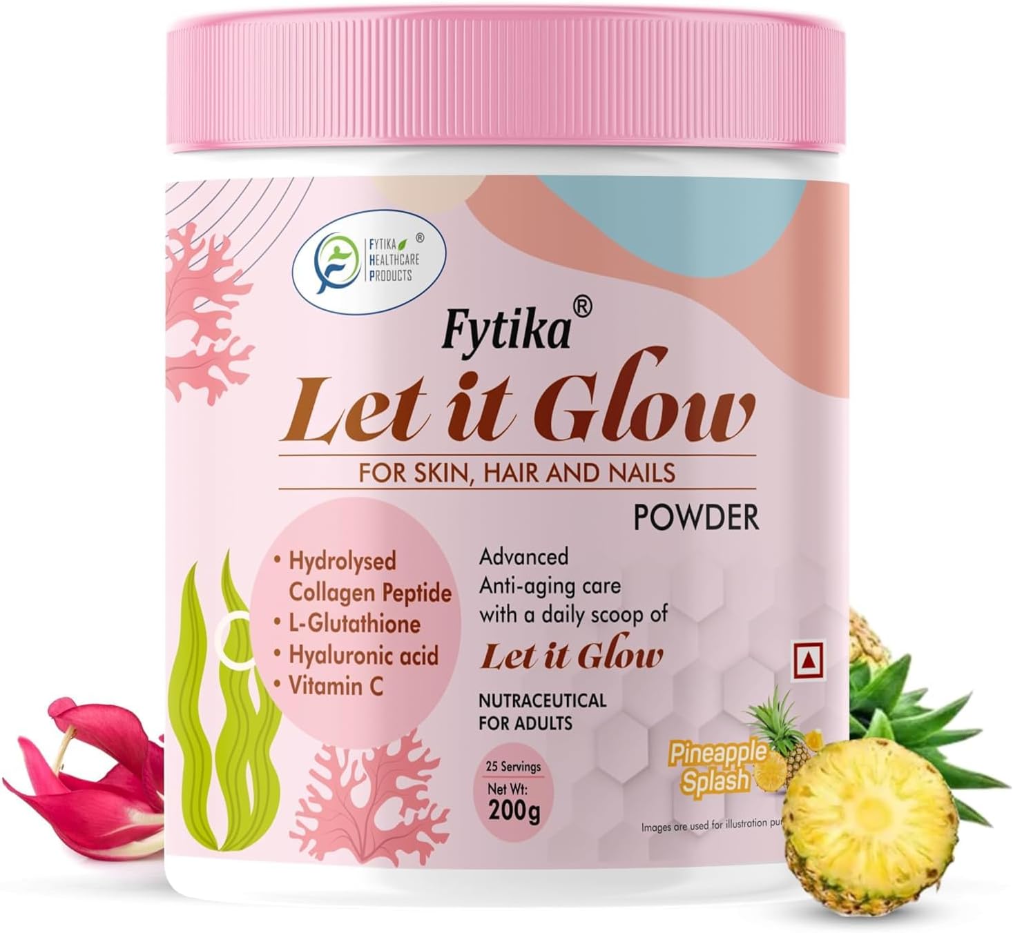 Let It Glow Collagen Supplement with L-Glutathione, Vitamin C, and Sesbania Agati Extract for Healthy Skin, Hair, and Nails - Pineapple Flavor (1 Pack)
