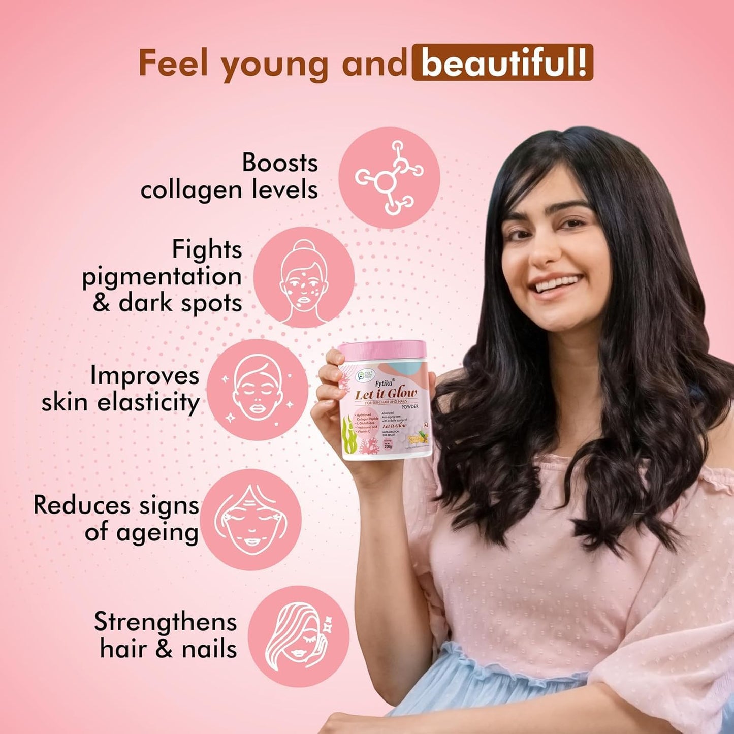 Let It Glow Collagen Supplement with L-Glutathione, Vitamin C, and Sesbania Agati Extract for Healthy Skin, Hair, and Nails - Pineapple Flavor (1 Pack)