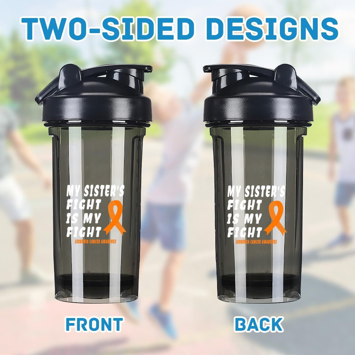 Leukemia Cancer Awareness 18oz Shaker Bottle for Protein Shakes - Leak-proof Meal Replacement Bottle in Black - 500ml