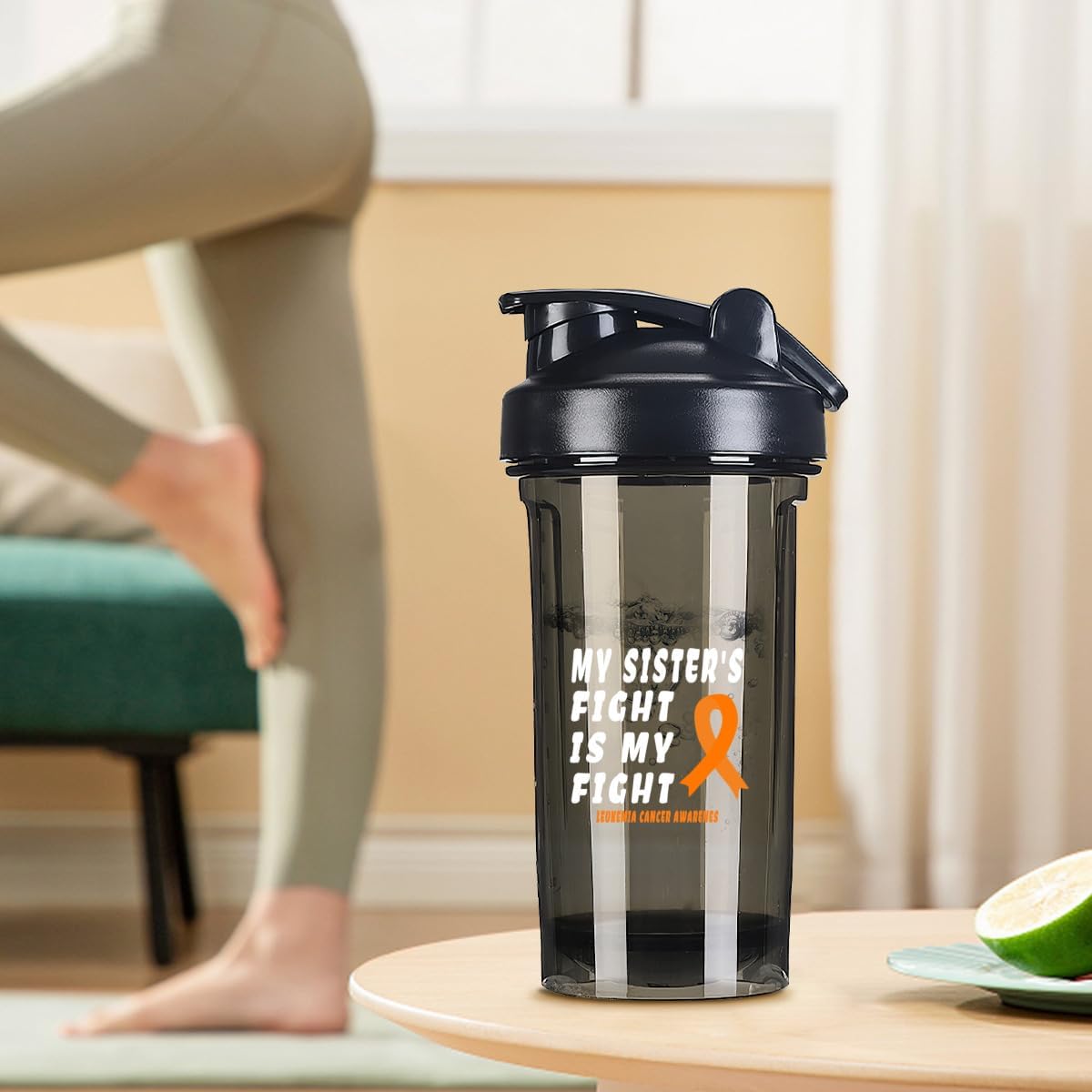 Leukemia Cancer Awareness 18oz Shaker Bottle for Protein Shakes - Leak-proof Meal Replacement Bottle in Black - 500ml
