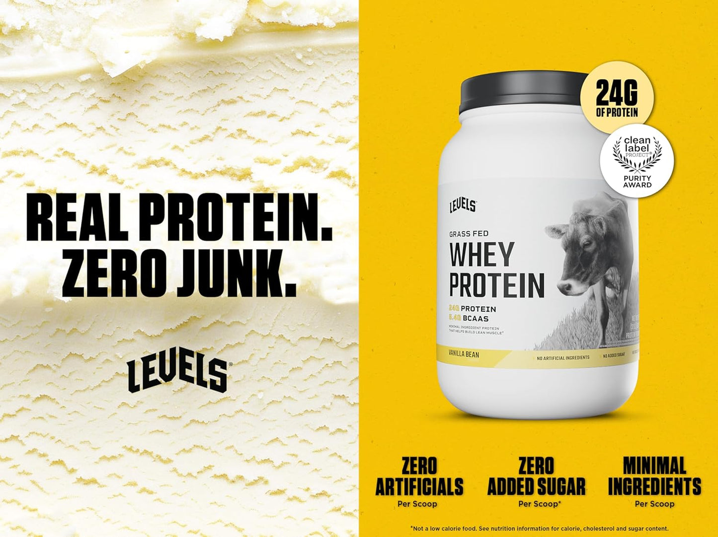 Levels Nutrition Grass-Fed Whey Protein Powder, 24g Protein, Vanilla Bean Flavor, 2LB - No Artificial Ingredients