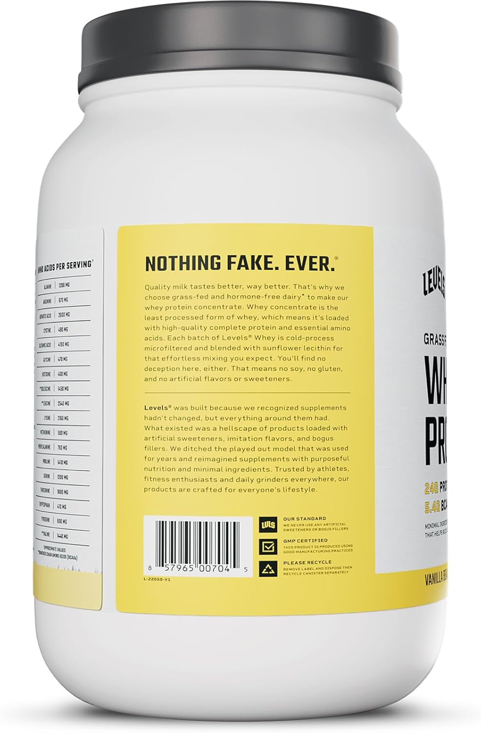 Levels Nutrition Grass-Fed Whey Protein Powder, 24g Protein, Vanilla Bean Flavor, 2LB - No Artificial Ingredients