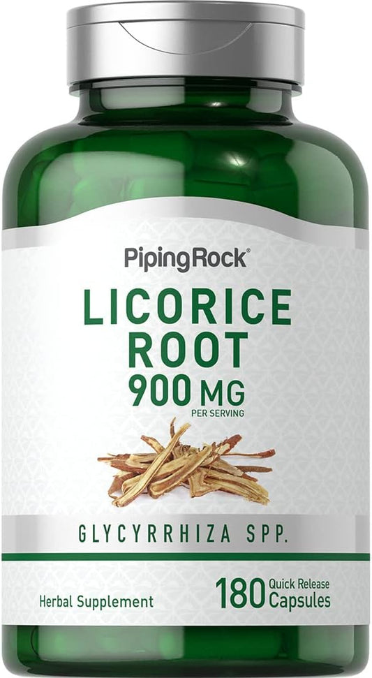 Licorice Root Extract Capsules 900mg - 180 Count - Non-GMO & Gluten Free Supplement by Piping Rock