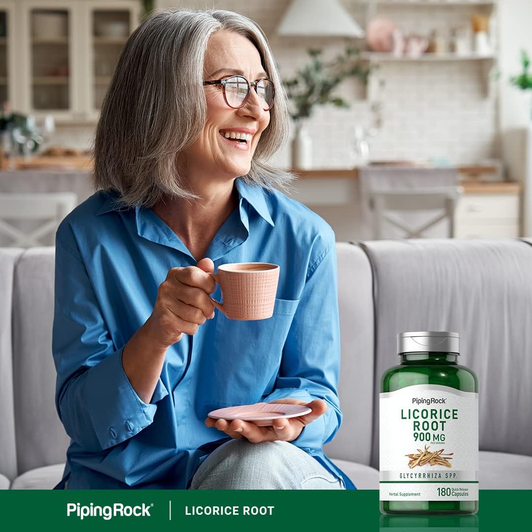 Licorice Root Extract Capsules 900mg - 180 Count - Non-GMO & Gluten Free Supplement by Piping Rock