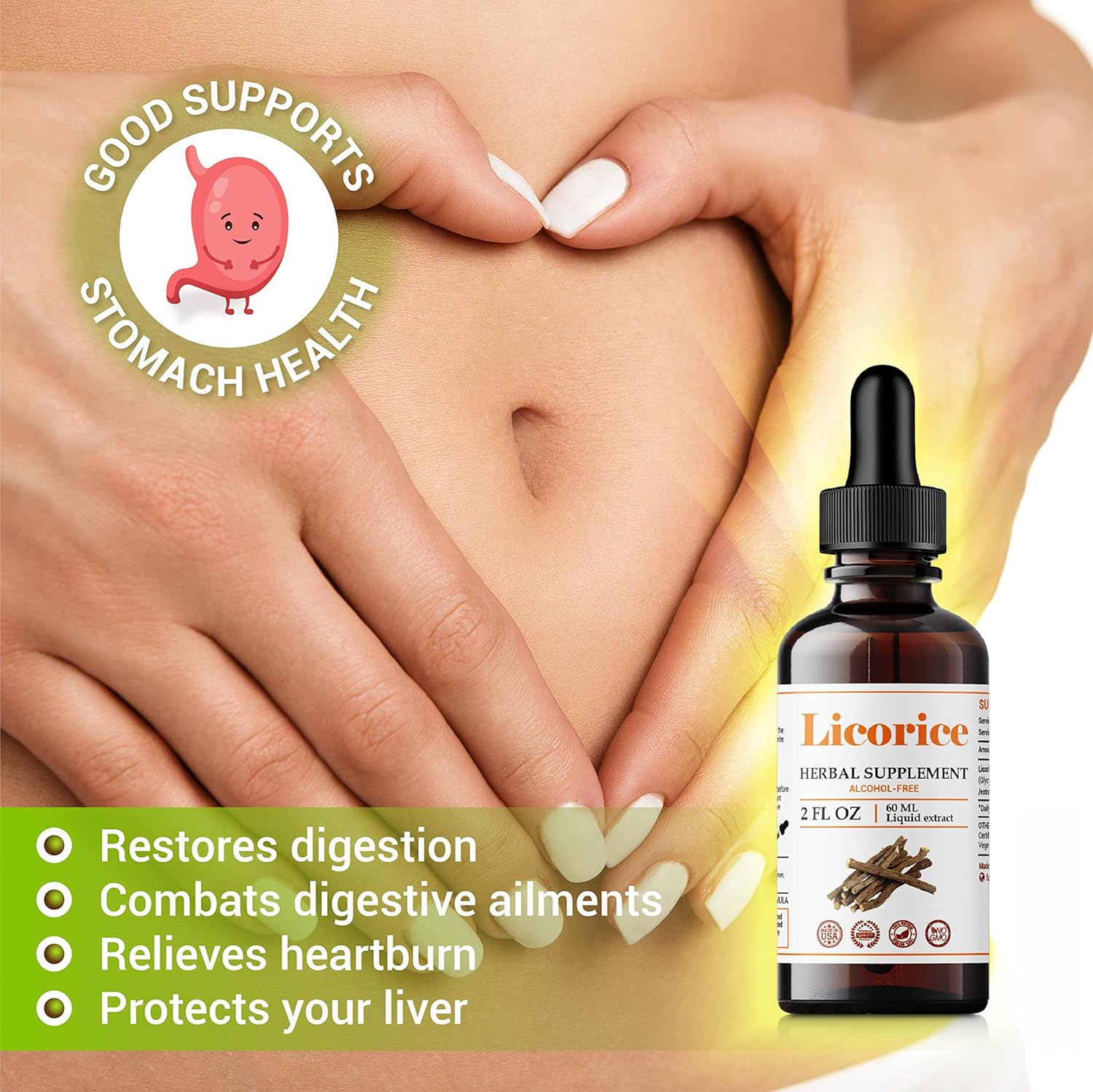 Licorice Root Extract Supplement for Immune Support and Digestive Health - Non-GMO Herbal Supplement for Respiratory Health and Fatigue - 2 Fl Oz Bottle
