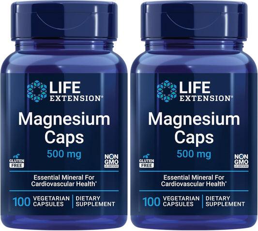 Life Extension 500mg Magnesium Capsules with Oxide, Citrate, and Succinate - Heart Health, Bone Support, Metabolism - 2-Pack, 200 Capsules Total