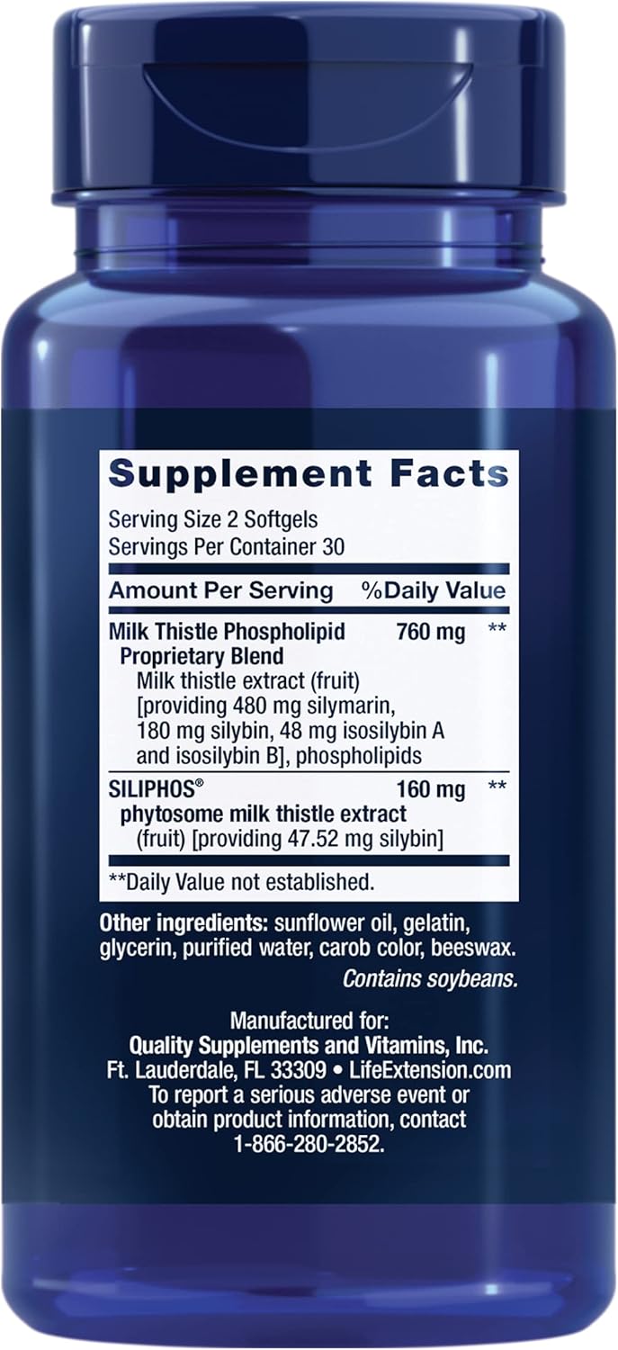 Life Extension Advanced Milk Thistle Softgels for Healthy Liver Function, Gluten-Free, Non-GMO - 60 Count