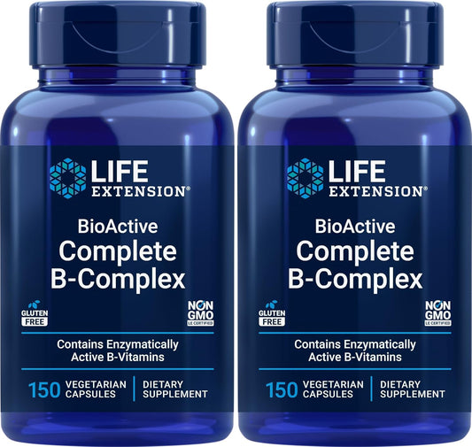 Life Extension BioActive Complete B-Complex, 300 Veg Caps for Energy and Wellness Support