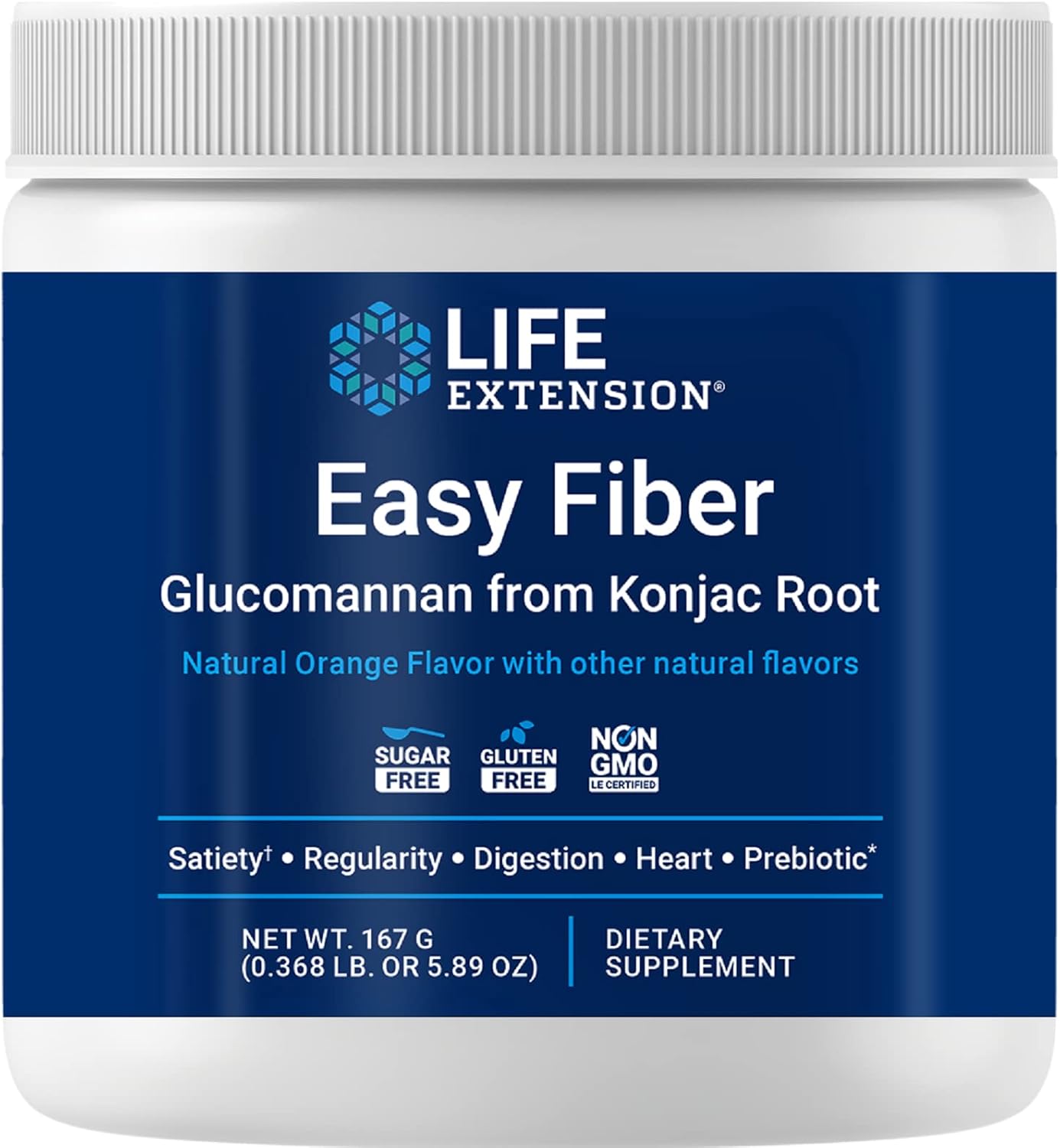 Life Extension Easy Fiber with Glucomannan for Regularity, Digestion & Heart Health - Vegetarian, Non-GMO, Gluten & Sugar Free - 167g