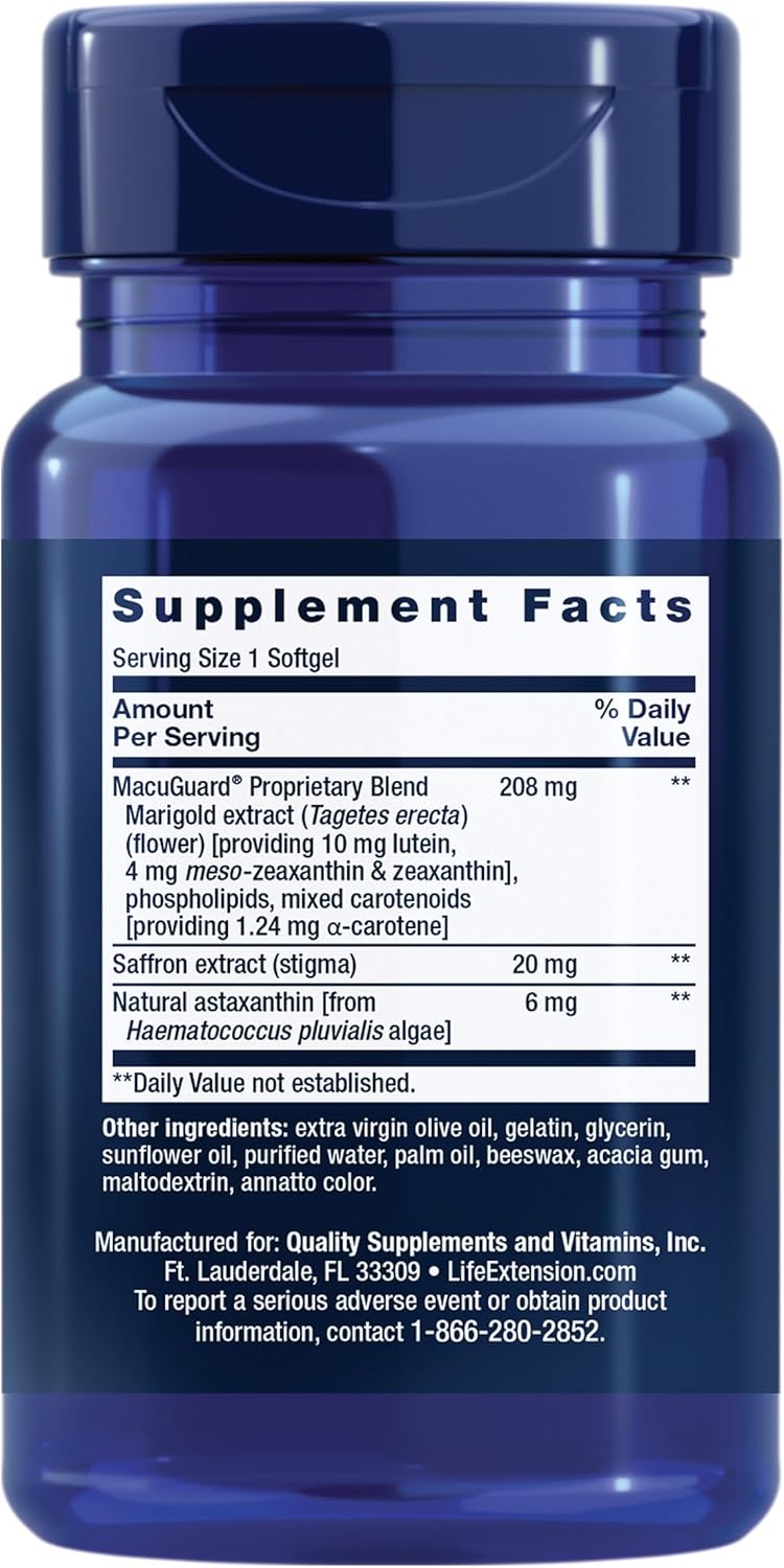 Life Extension MacuGuard Ocular Support with Saffron & Astaxanthin - Eye Health Supplement for Healthy Vision - 60 Softgels