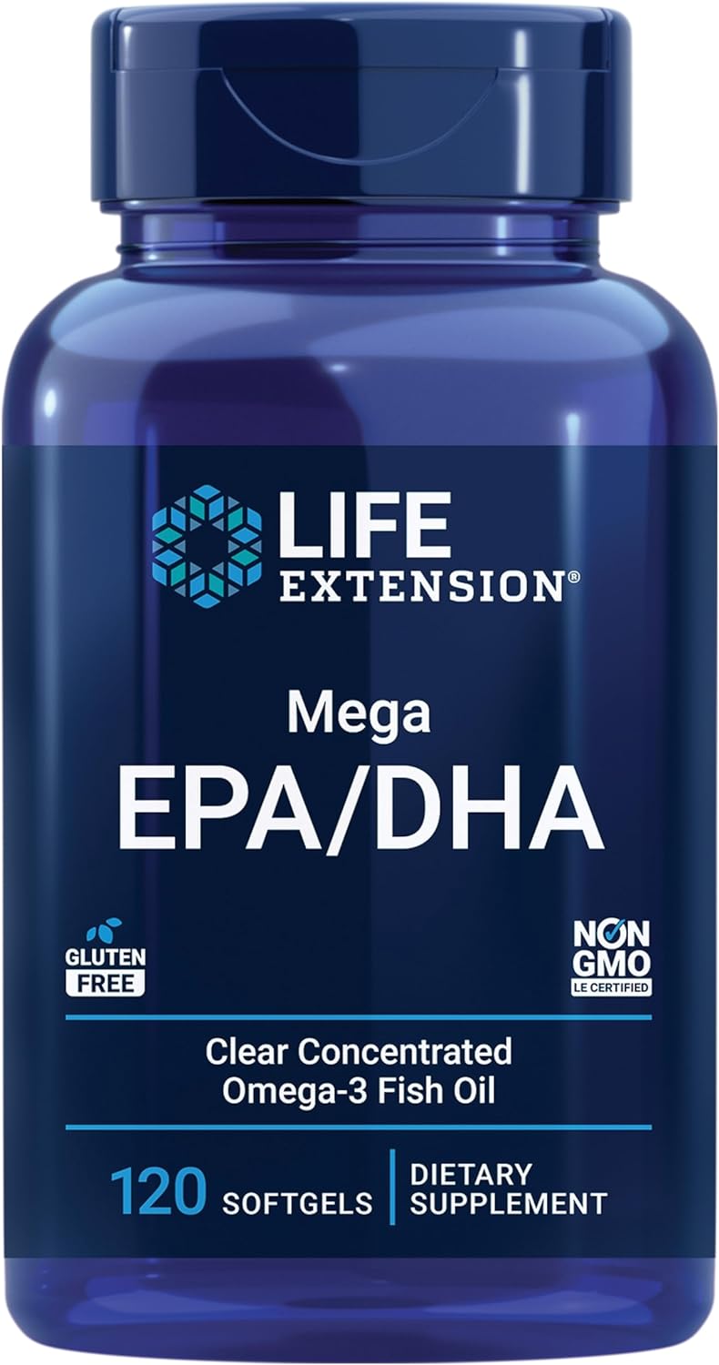 Life Extension Mega EPA/DHA Softgels - Omega-3 Fatty Acids for Heart & Brain Health, Inflammation Support - Non-GMO, Gluten-Free - 120 Count