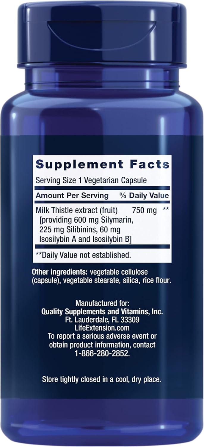 Life Extension Milk Thistle Capsules - Full-Spectrum Liver Health Support, Non-GMO & Gluten-Free, 60 Vegetarian Capsules