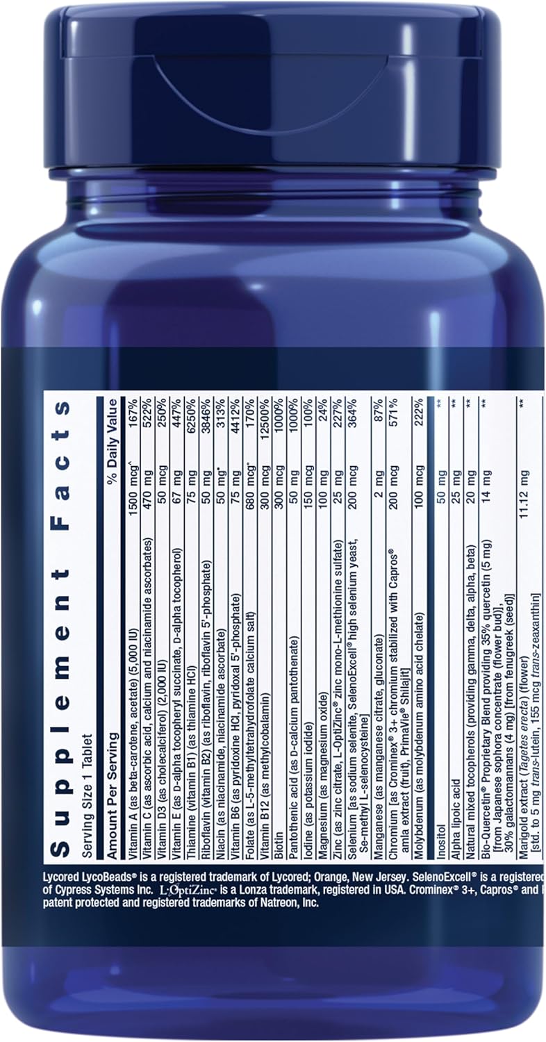 Life Extension One-Per-Day Multivitamin with 25+ Vitamins, Minerals, & Plant Extracts - Quercetin, 5-MTHF Folate - 60 Tablets, Non-GMO, Gluten-Free
