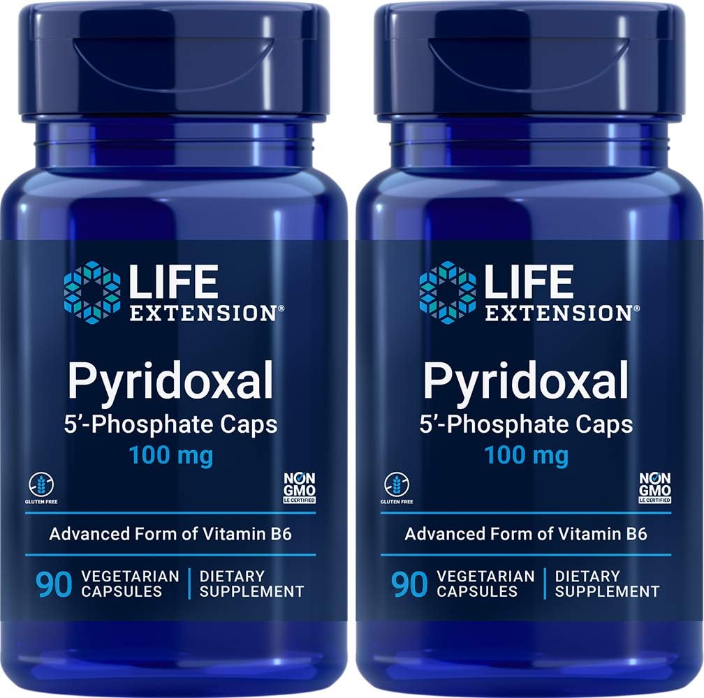 Life Extension P5P 100 mg Capsules - Pack of 2, 90 Veg Caps - Advanced Vitamin B6 Supplement for Extended Life