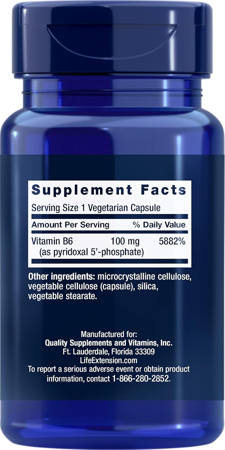 Life Extension Pyridoxal 5-Phosphate 100 Mg Capsules - 60 Count Bottle, Vegetarian Formula for Extended Health Benefits
