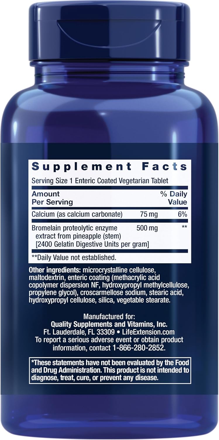 Life Extension Specially-Coated Bromelain Pineapple Extract Tablets for Joint Health and Comfort - 500 mg, 60 Count, Vegetarian, Gluten-Free, Non-GMO