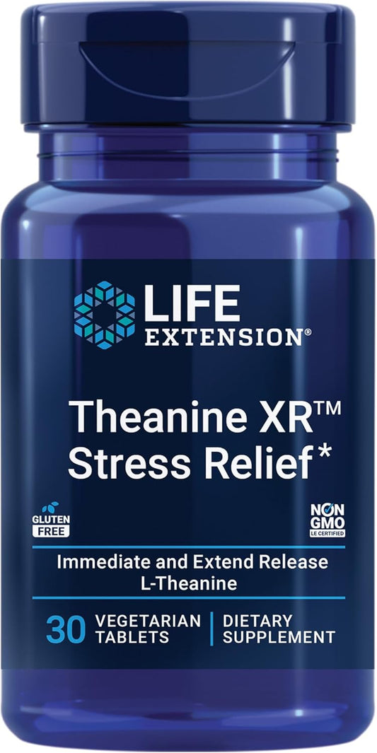 Life Extension Theanine XR™ Stress Relief Tablets - L-Theanine for Calm Response to Daytime Stress - Non-GMO, Gluten-Free, Vegetarian - 30 Count