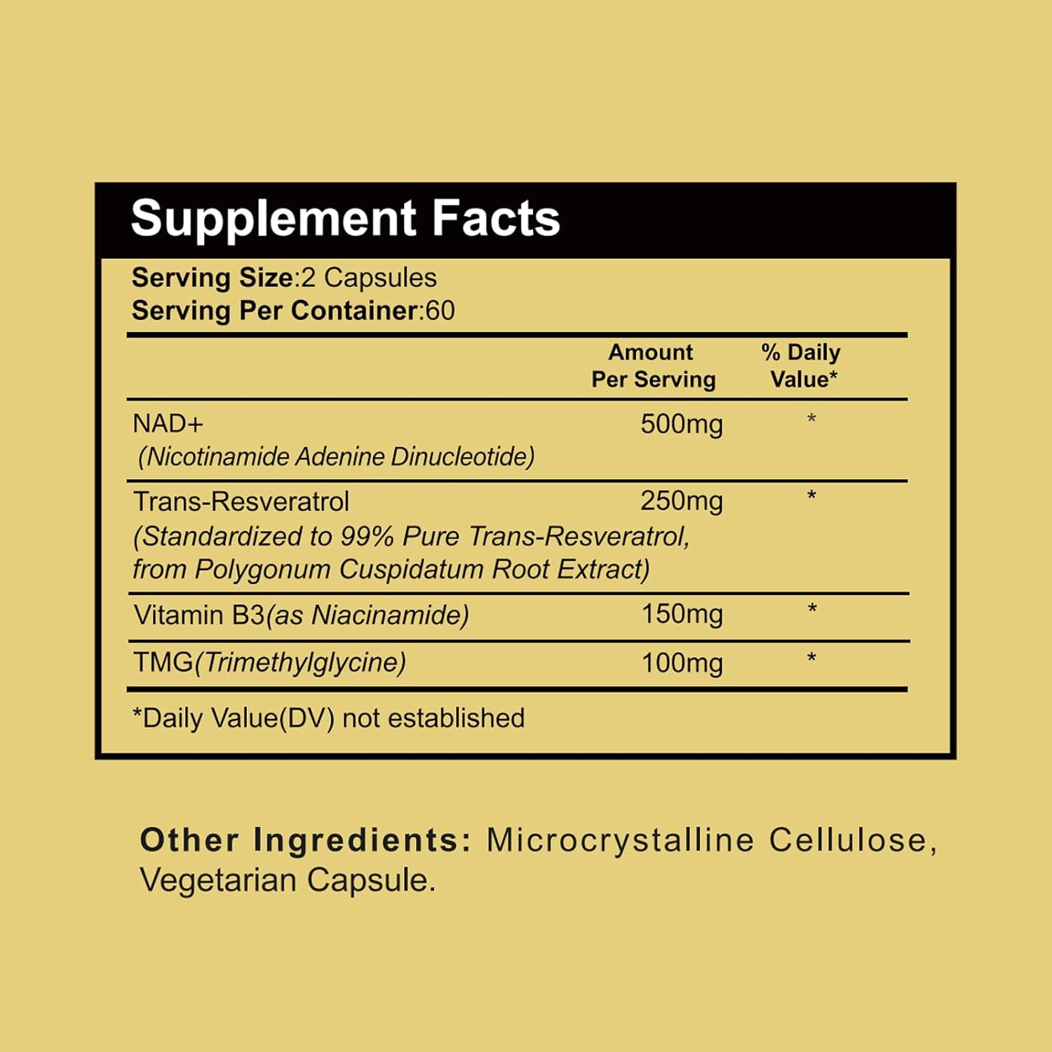 Life Nutrition NAD Supplement 1000mg - 120 Capsules for Anti-Aging with True NAD+ & Resveratrol, NMN Alternative