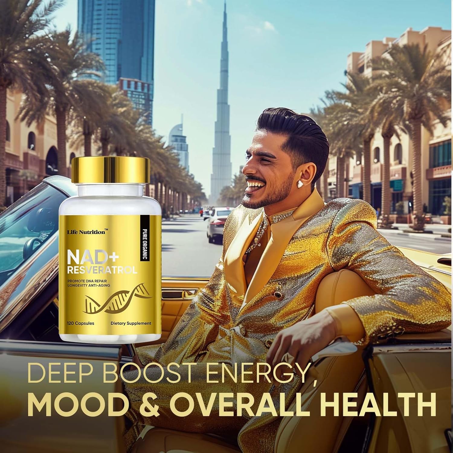 Life Nutrition NAD Supplement 1000mg - 120 Capsules for Anti-Aging with True NAD+ & Resveratrol, NMN Alternative