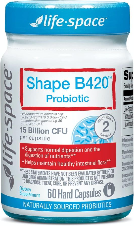 Life-Space Shape B420 Probiotics: Clinically Studied Strains for Digestive Health, 60 Vegetarian Capsules, 2-Month Supply for Women and Men