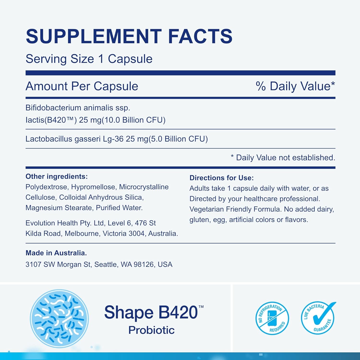 Life-Space Shape B420 Probiotics: Clinically Studied Strains for Digestive Health, 60 Vegetarian Capsules, 2-Month Supply for Women and Men
