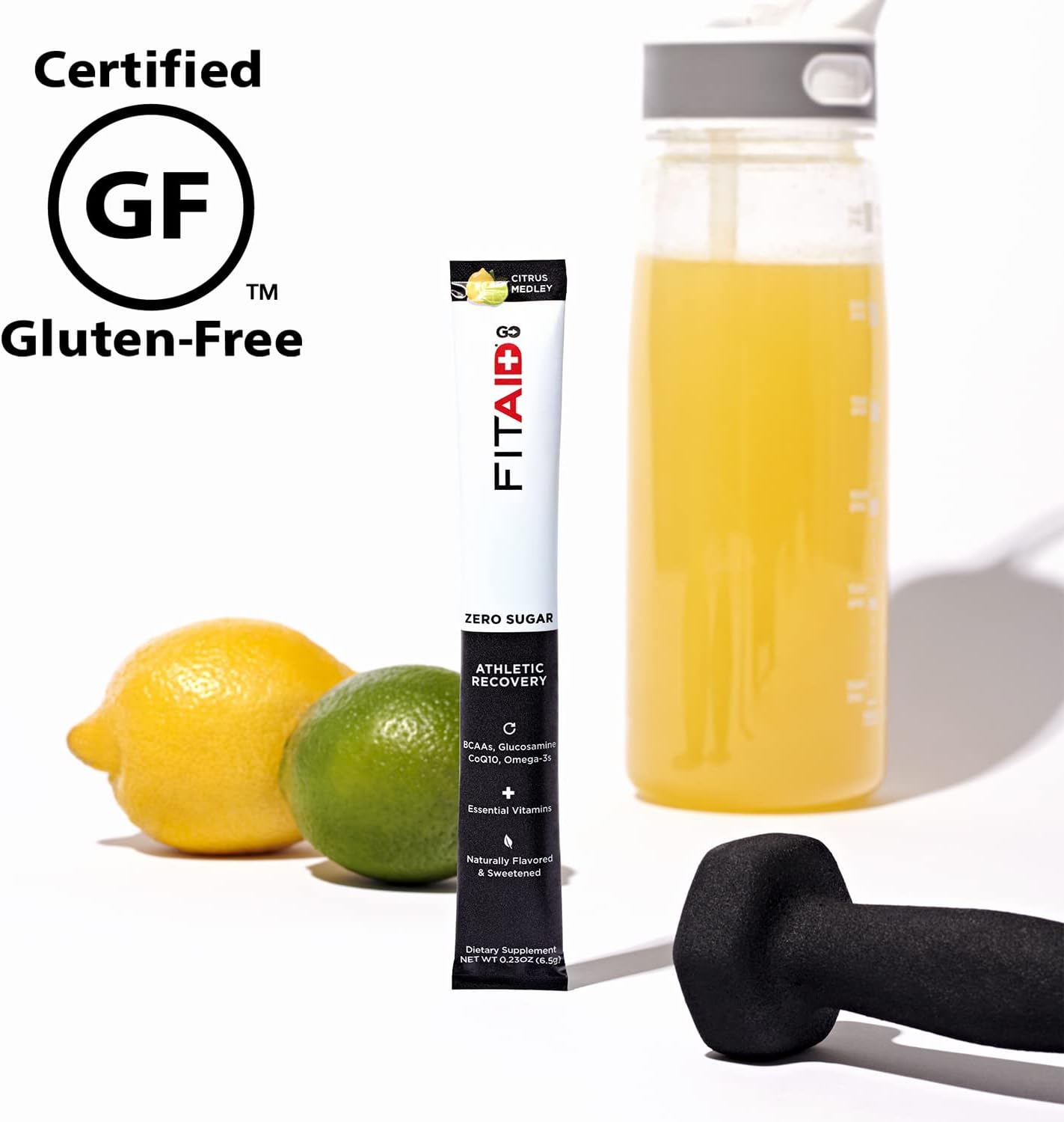 LIFEAID FITAID GO ZERO SUGAR Hydration Packets with BCAAs, Glucosamine, and Electrolytes - Keto-Friendly, Vegan, Gluten-Free, 5 calories, 14 Pack