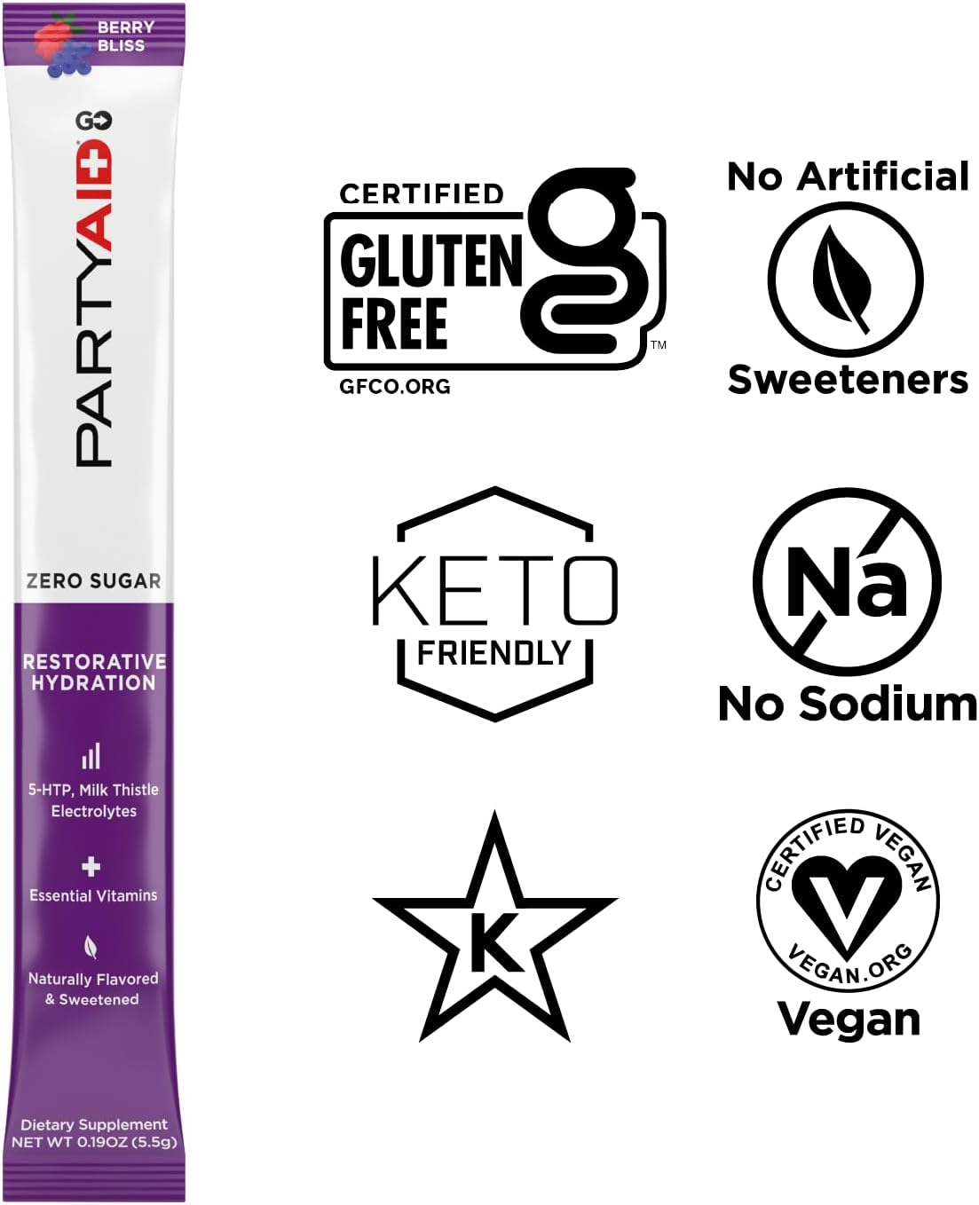 LIFEAID PARTYAID GO! - Hangover Prevention Drink with 5-HTP, B-Complex, Milk Thistle, Electrolytes - Zero Sugar, 14 Count Pack