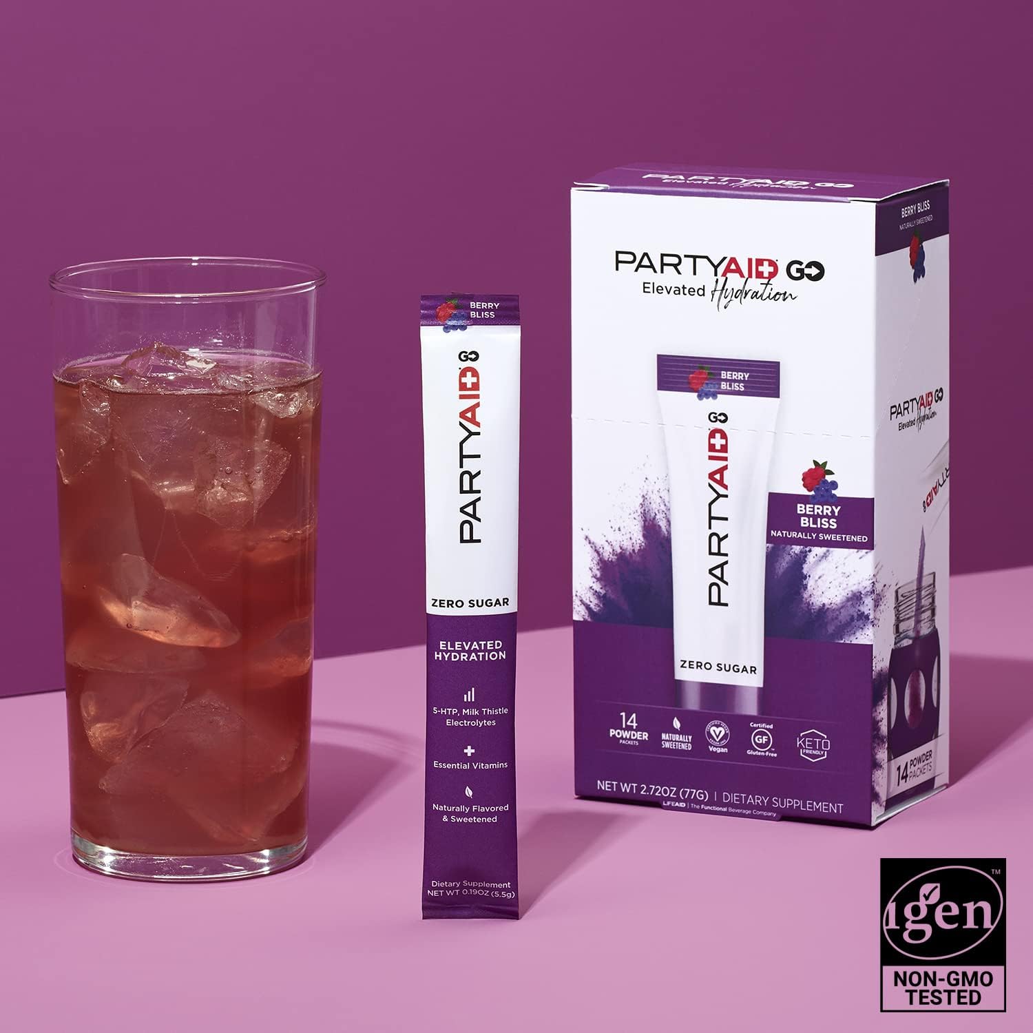 LIFEAID PARTYAID GO! - Hangover Prevention Drink with 5-HTP, B-Complex, Milk Thistle, Electrolytes - Zero Sugar, 14 Count Pack