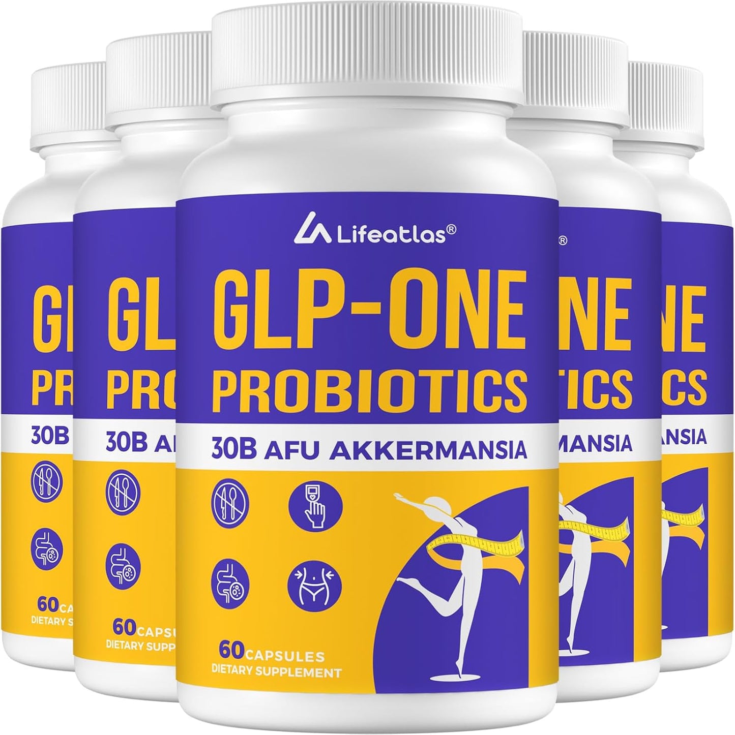 Lifeatlas GLP-1 Probiotic Supplement with 300 Billion AFU Akkermansia - Natural Support for GLP-1 Levels in Women and Men - 300 Capsules