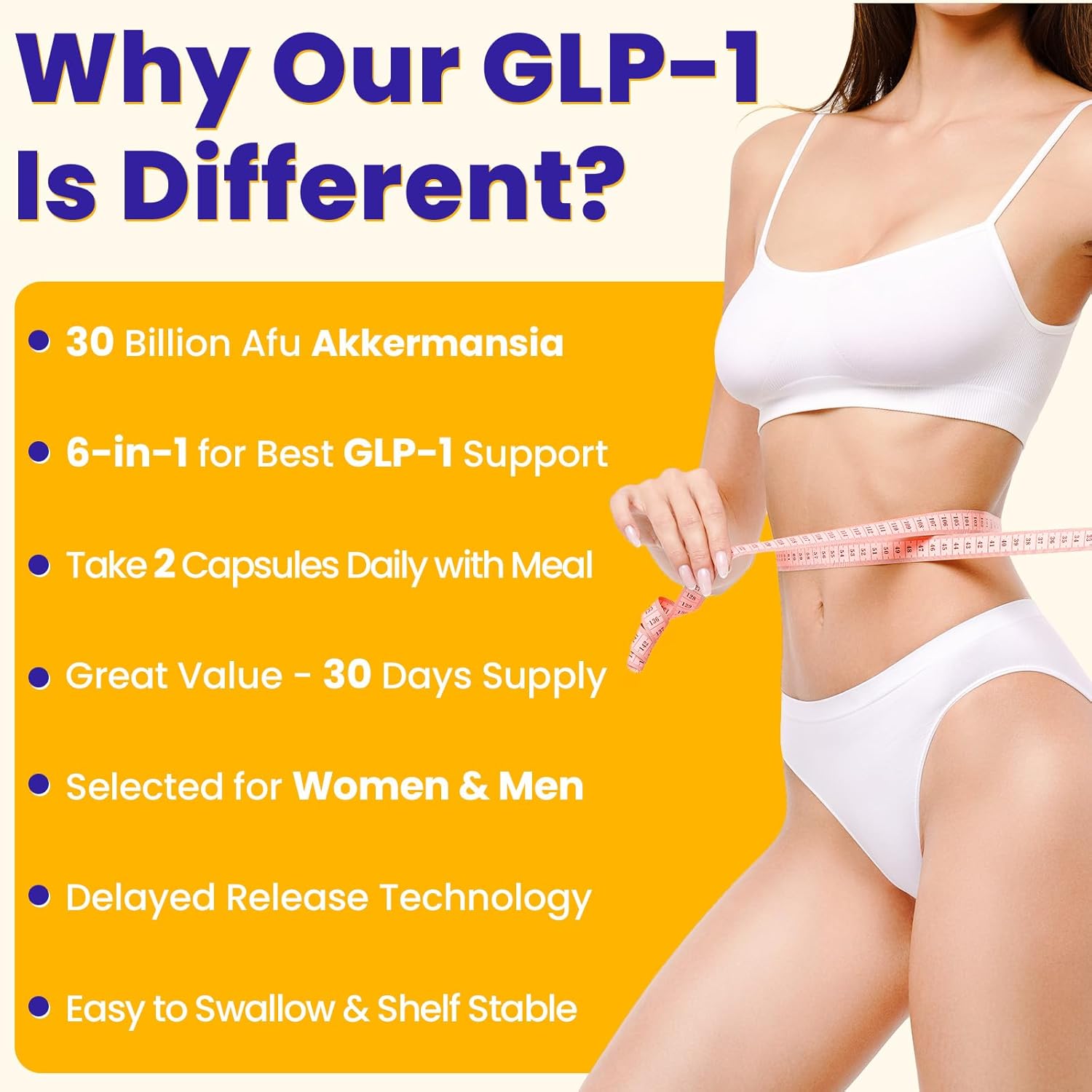 Lifeatlas GLP-1 Probiotic Supplement with 300 Billion AFU Akkermansia - Natural Support for GLP-1 Levels in Women and Men - 300 Capsules