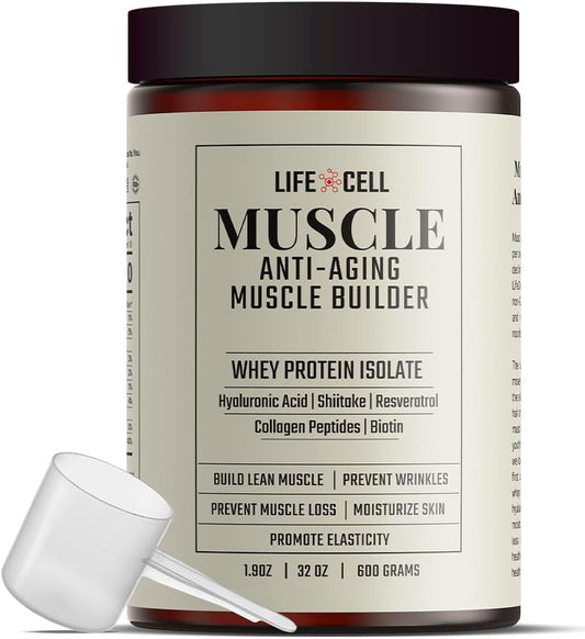 LifeCell Muscle: Whey Protein Powder with Shiitake Mushroom for Anti-Aging Muscle Building | Soy Free | No Added Sugar | 2lbs