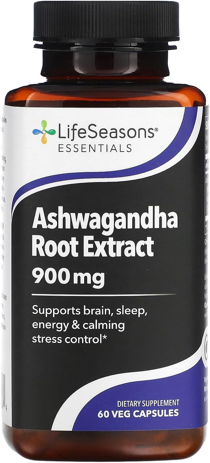 LifeSeasons Essentials Ashwagandha Supplement: Stress & Sleep Support, Calm Mind, Athletic Performance, 900mg, 60 Count