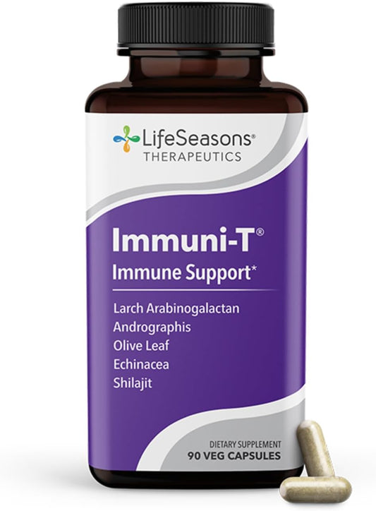 LifeSeasons Immuni-T - Natural Immune Support Supplement with Black Elderberry, Echinacea, Andrographis, Arabinogalactans & Olive Leaf - 90 Capsules for Cold & Flu Relief